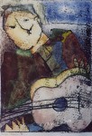 © S. Blumin, Guitar Player, signed, unframed author's print of tempera, 1988 (click to enlarge)